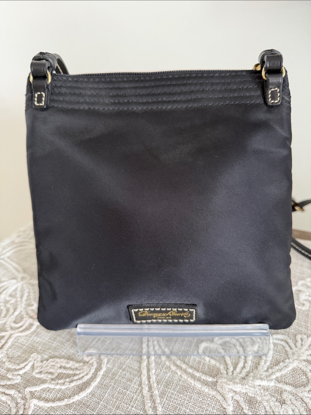 Dooney & Bourke Black Nylon Crossbody/Leather Strap with Double Zip Front Pocket - Picture 2 of 15